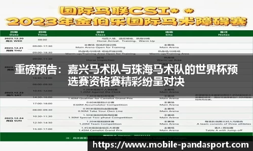 重磅预告：嘉兴马术队与珠海马术队的世界杯预选赛资格赛精彩纷呈对决